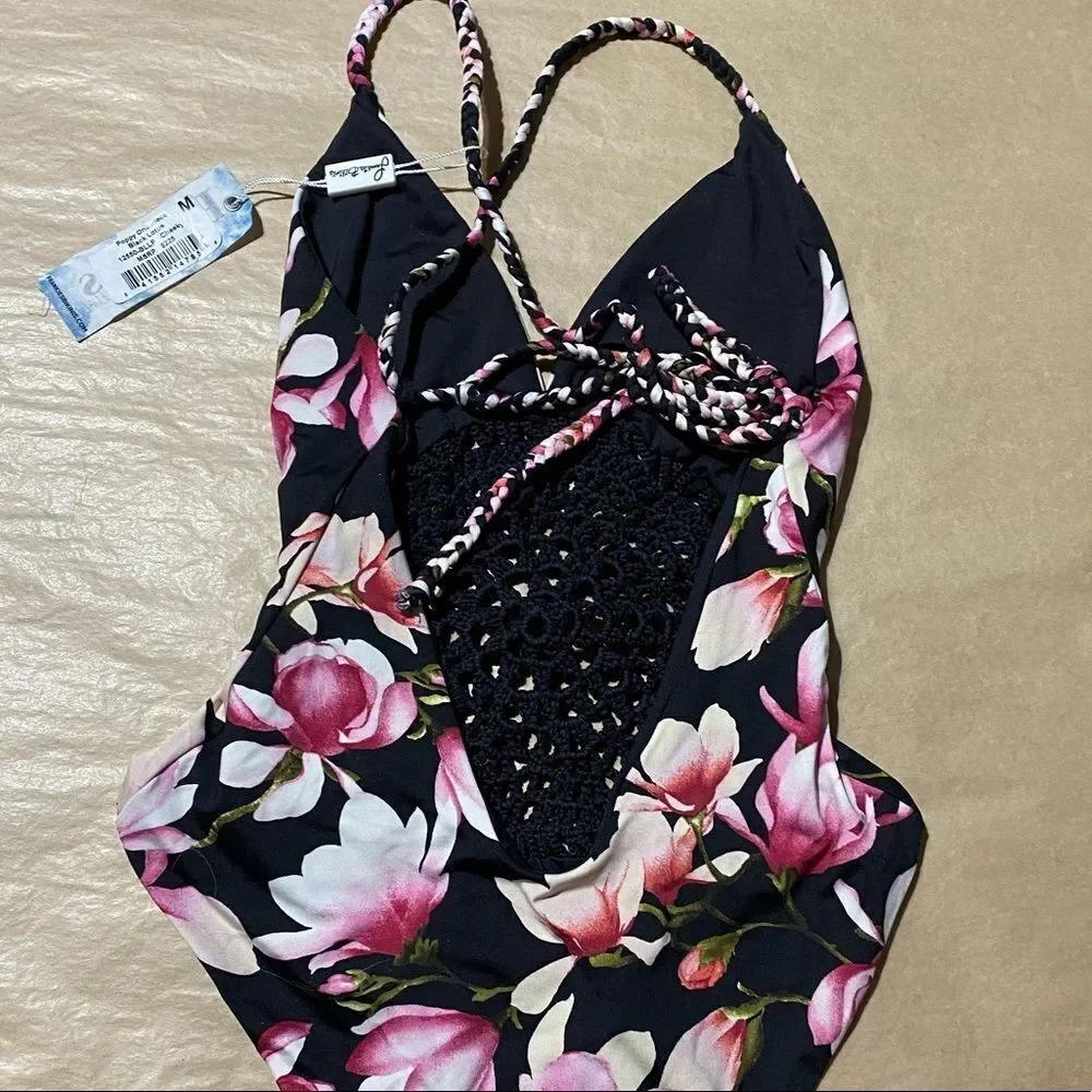 Frankie's Poppy One Piece Cheeky Black Lotus Bathing Suit‎ nwt